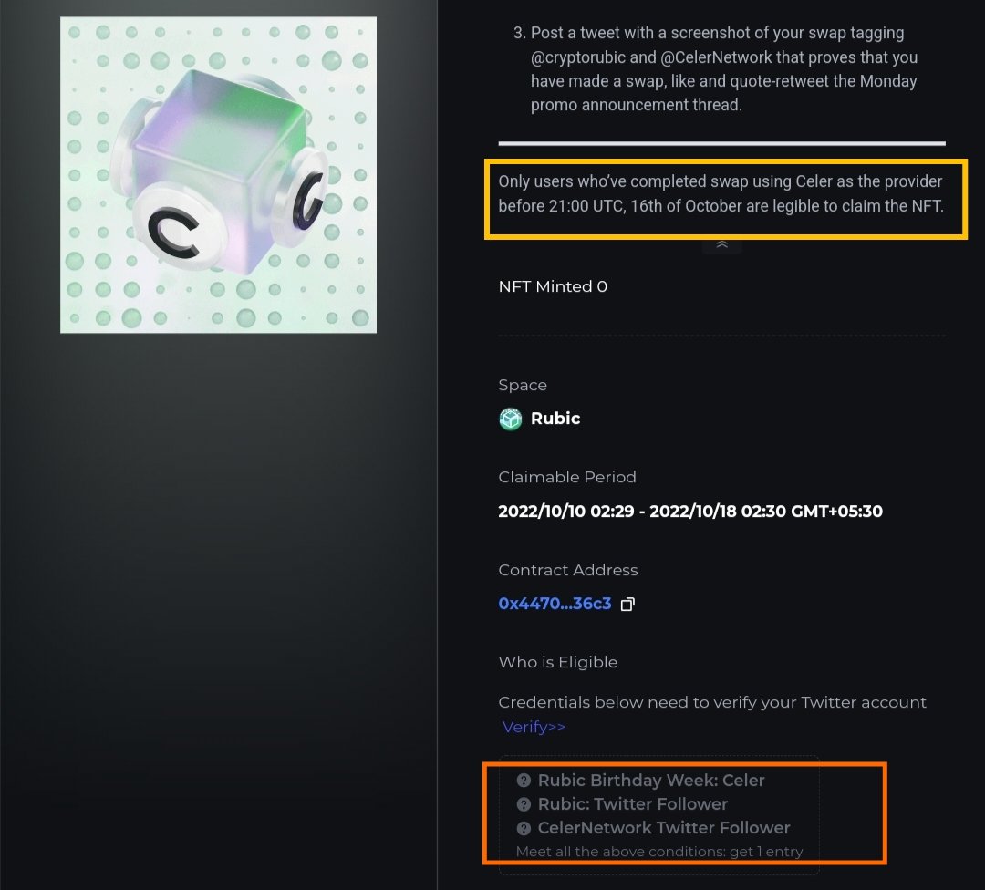 🪂 Rubic X Celer Galxe OAT NFT Airdrop

👉🏿 Join here  : t.me/Ga_Discussion/…

🟣Like &amp; RT Post
🟣Done ✅

#Airdrops #GalxeOAT #NFTs #FreeMint #cryptocurrency #Giveaway  #ETH #BNBChain #OpenSeaNTF #Celer #Rubic