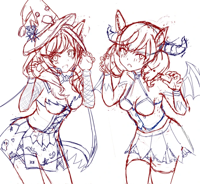 おマチとネイチャのハロウィンWIP。衣装考えるのホントむずかすぃ…… 