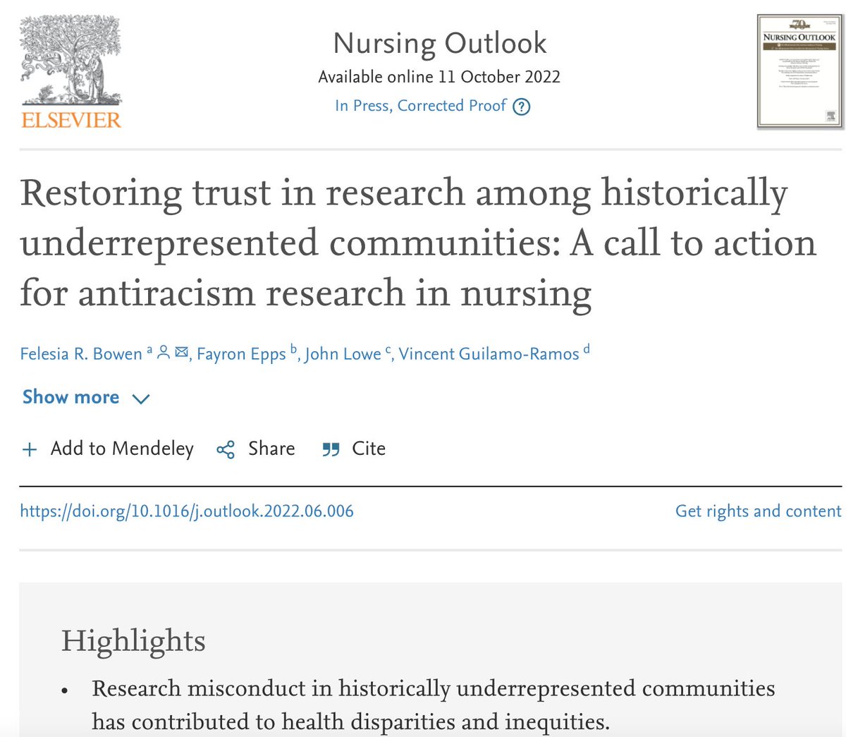 So excited to have this publication out. Thank you 
<a href="/felesiabowen/">Felesia Bowen</a> for leading this effort. "When you know better, do better"  Click the link to read more.   authors.elsevier.com/c/1fukw6lYmvD-…