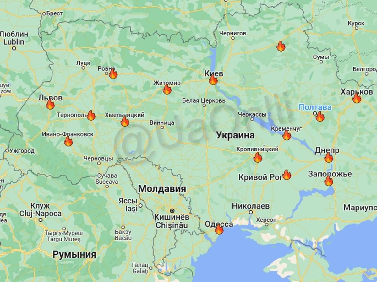This map is the shelling of Ukraine as recorded yesterday.  For those of you who know our projects, all of the cities they are in have been hit today in some way. Please pray or just spend some time thinking about all our friends, project managers who we work with #Ukraine️
