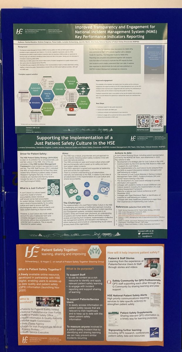 A sample of some of the ⁦@NationalQPS⁩ team posters presented today ⁦@npsoIRL⁩ conference #patientsafety 🙏 for sharing #QIreland ⁦@theQCommunity⁩
