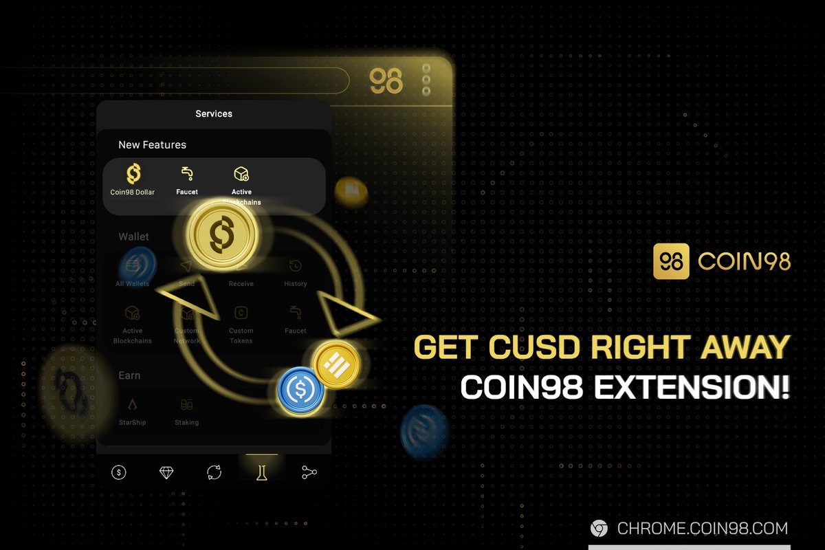 Here we go 🚀! You can get $CUSD now on #Coin98Extension 

Which version of Coin98 Extension are you using?

Update it to the latest version (V7.0.4) & try converting to CUSD today! 

🌐 chrome.coin98.com