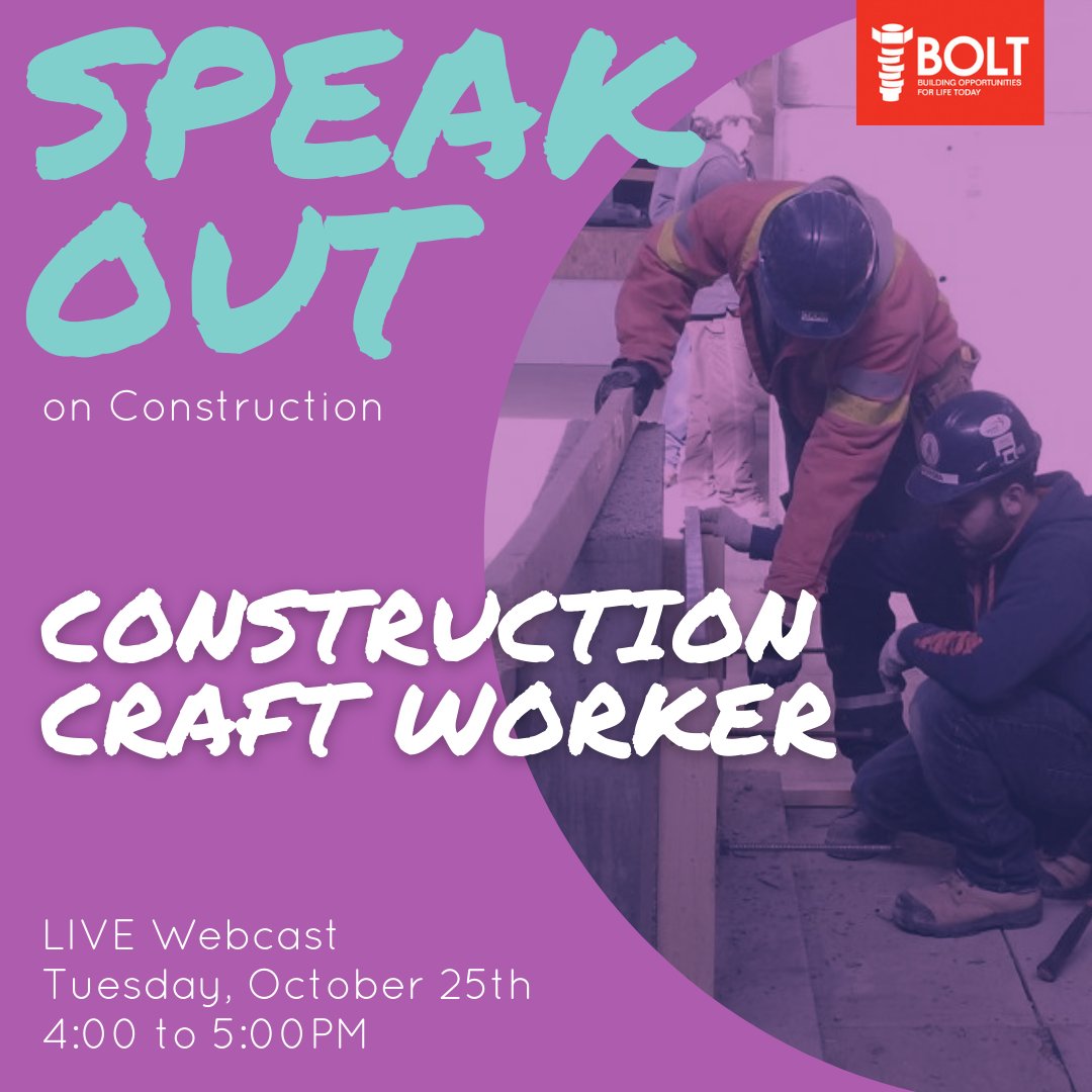 BOLTfoundation's tweet photo. Do you want to be a #ConstructionCraftWorker?
Join us Tues, Oct 25 from 4–5PM for a FREE LIVE Webcast to learn about careers as a Construction Craft Worker & #GeneralLabourer from industry professionals.
In partnership with #RBCFutureLaunch.
Register via https://t.co/lYGPVR72Pn https://t.co/6Hq6x1QoMi