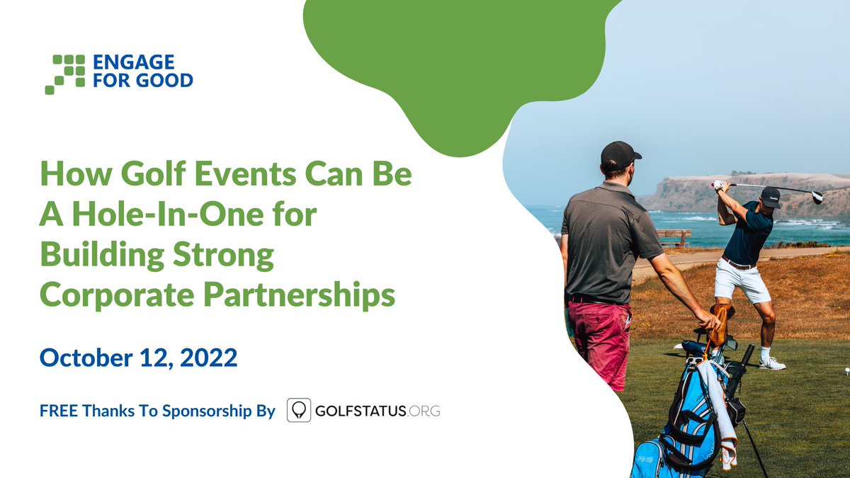FREE WEBINAR! Hosted by @EngageForGood Learn how golf events can introduce your org to new donors and partners and hear strategies to keep your mission at the forefront of golfers’ minds (and wallets) throughout the day. Register: bit.ly/3eMTvk1