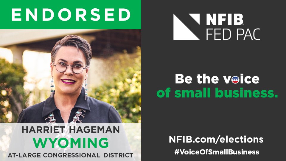NFIB FedPAC is proud to endorse @HagemanforWY for election. 'She recognizes how excessive government regulations limit #smallbiz and has experience working on regulatory issues,' said NFIB #Wyoming's Tony Gagliardi. nfib.com/content/news/e… #VoiceOfSmallBusiness #WYAtLarge #WYAL