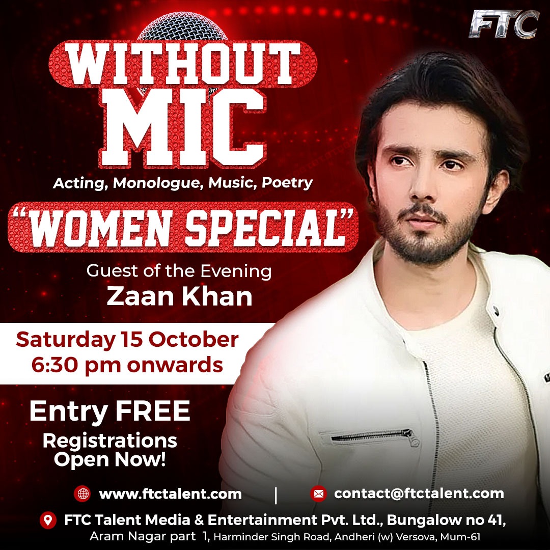 FTCTalent's tweet photo. Calling all the talented women!

Showcase your acting, singing, dancing, poetry at FTC Without Mic - Women Special! 
Guest of the evening @zaan001

Visit https://t.co/C2tbHS1DbH to register and participate.

#ftctalent #Withoutmic #Women #womenspecial https://t.co/I7utbPW7rw