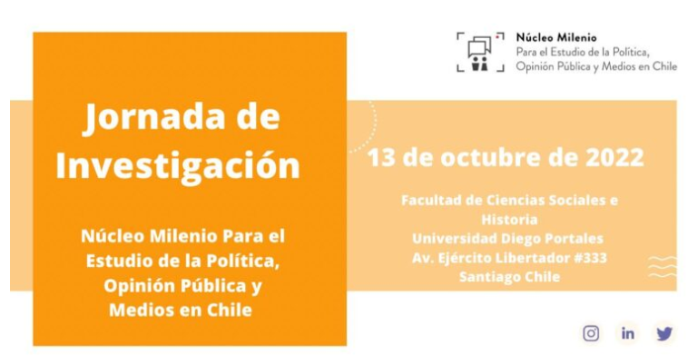 Conversatorio **El futuro de las encuestas en Chile** jueves 13/10 las 11:30 hrs, de la Jornada de Investigación del Nucleo Milenio Para el Estudio de la Política, Opinión Pública y Medios en Chile. Nuestro Director <a href="/caayala/">Cristián Ayala</a> participará como invitado 👇