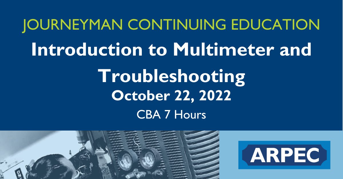 ArpecSchool's tweet image. Sign up for Introduction to Multimeter &amp;amp; Troubleshooting  on Oct. 22. This class introduces the basic functions of a multimeter and how to properly check and inspect a meter for proper operation. 
Register here conta.cc/3TfMLdM.

#arpec #arpecschool #lu725 #mcasfla