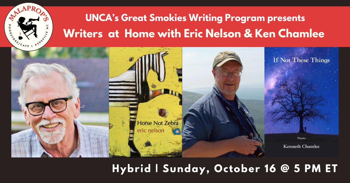 Join poets Eric Nelson and Ken Chamlee this Sunday 10/16 for Writers at Home hosted by @Malaprops! Reading starts at 5pm in-store and virtual; see full details and RSVP on Malaprop's website.