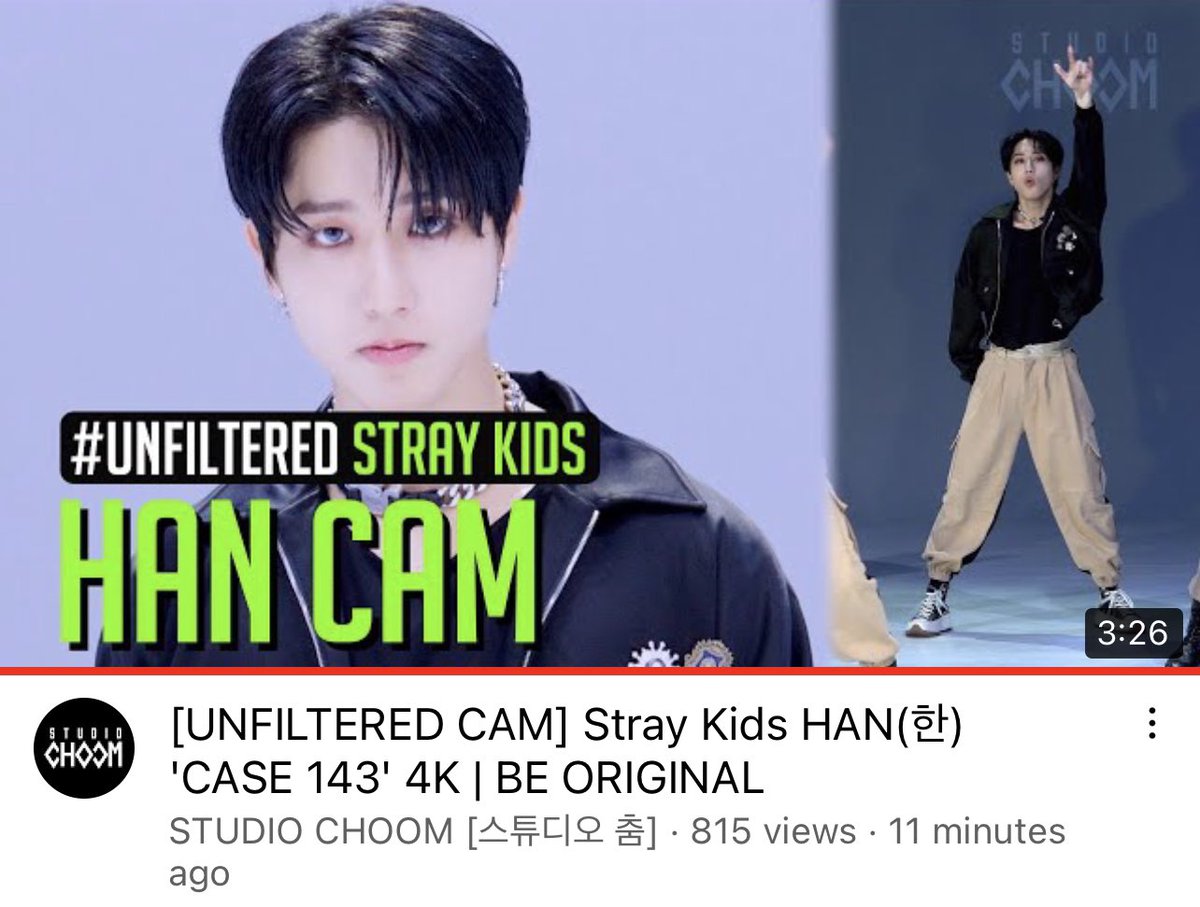 ➢ Time to stream !

#HAN’s #CASE143 Studio choom fancam is out ! Make sure to watch it a few times today, leave a like and comment ♡~ 

🔗 youtu.be/D4zF5UALJYQ