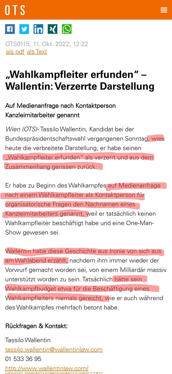 art18bvg's tweet photo. Zur Erklärung: Im Interview hatte #Wallentin keinen Wahlkampfleiter, in der darauffolgenden Presseaussendung hat er auch irgendwie keinen, aber schon einen Kanzleimitarbeiter, weshalb die erste Darstellung verzerrt sei und das BMI weiß weder von einem WKL, noch von keinem👇😵‍💫 https://t.co/oULhD2o6kj