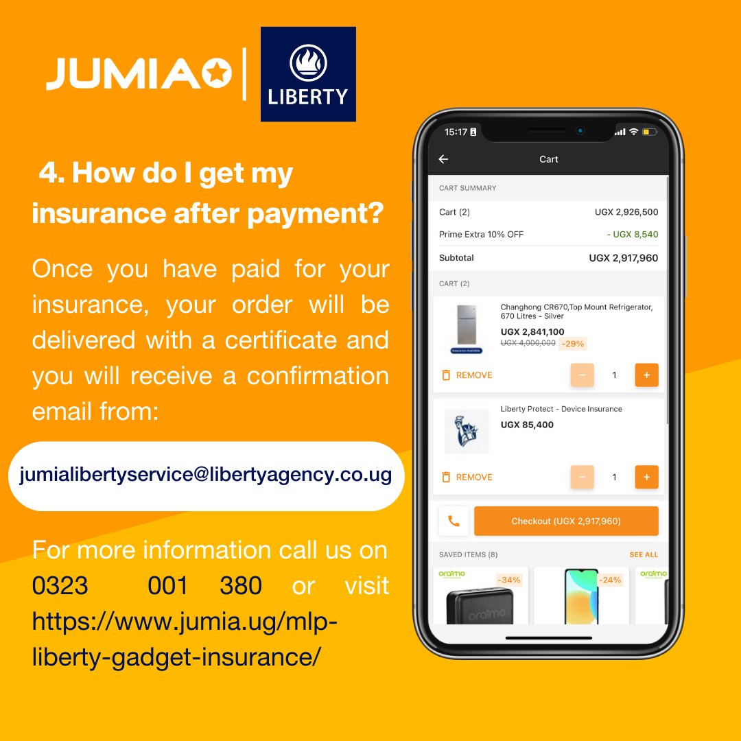 liberty_uganda's tweet photo. Folks, we know just how much you've saved up to get yourself that dream gadget and losing it to theft or damage wouldn't be ideal🙁.
😃Luckily at #LGIU, your convenience is our priority so you can now purchase & insure items from @JumiaUG at once!
Here is how!👇
#InItWithYou https://t.co/56EOYmdT8C