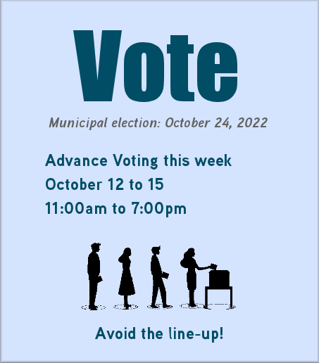 Advance voting is this week, starting tomorrow! You can vote at any of the following community centres: Breithaupt, Country Hills, Doon Pioneer Park, Forest Heights, Stanley Park.
Accessible voting equipment is available at all locations.