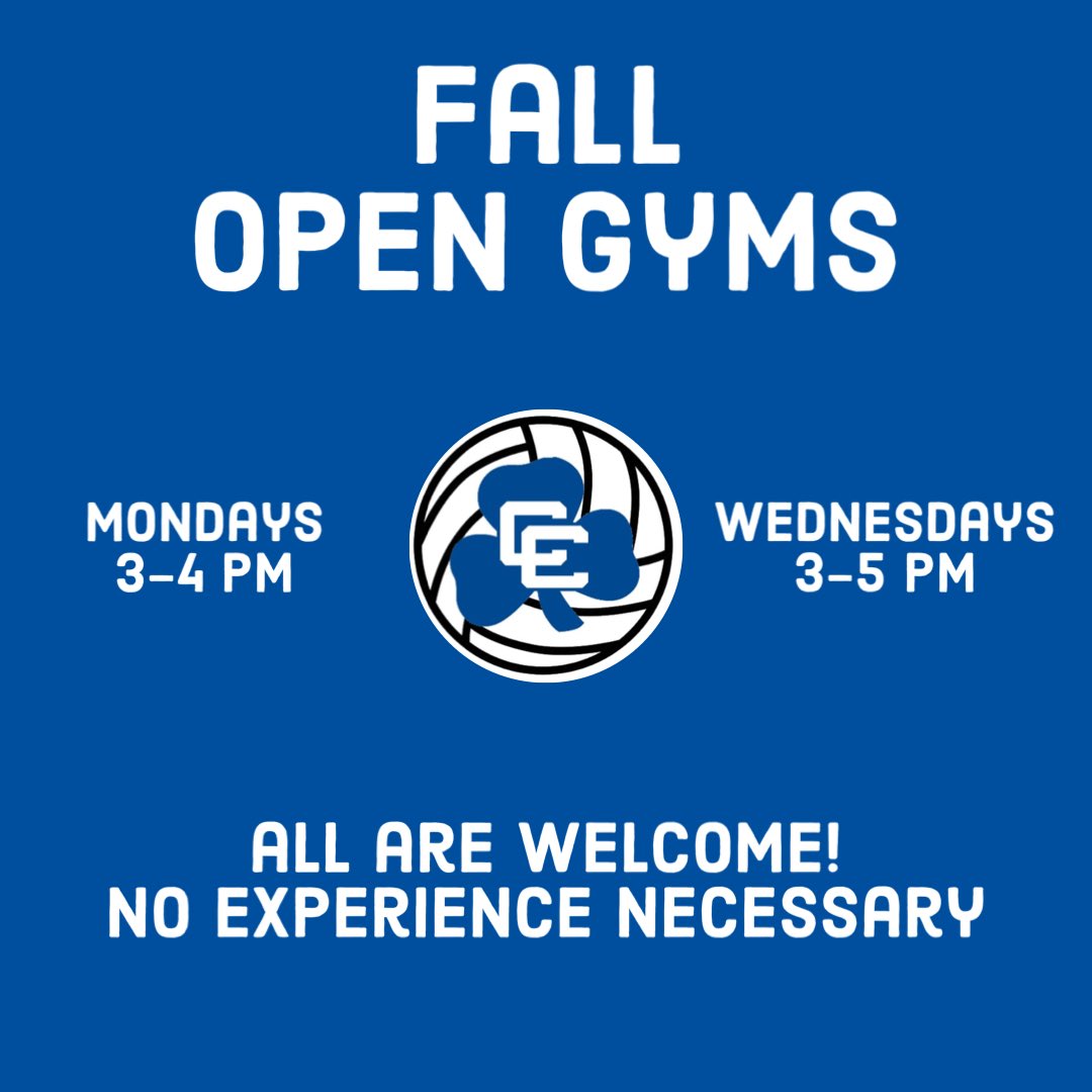 Open gyms start next week! Mark your calendars!🏐☘️🔥
Mondays, 3-4 pm
October 17 &amp; 31
November 7 &amp; 14

Wednesdays, 3-5 pm
October 19 &amp; 26
November 2, 9 &amp; 16