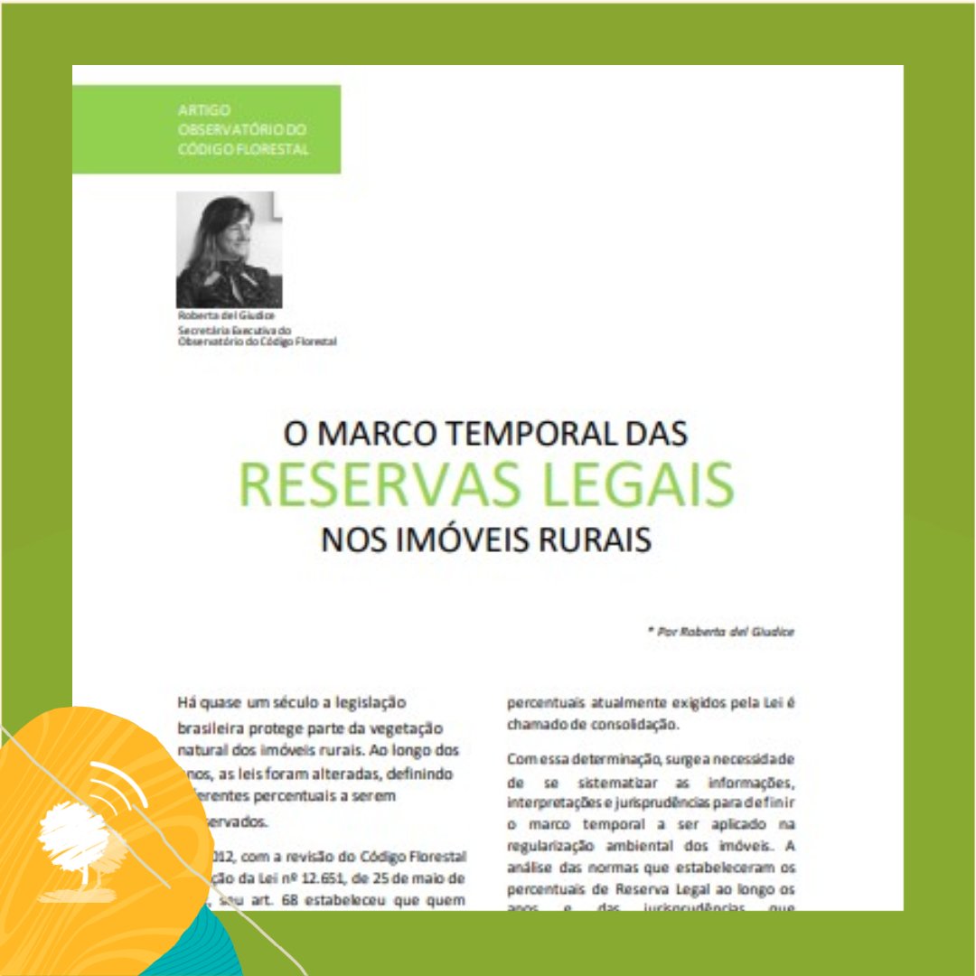 🌳 No último post explicamos um pouco do que é a Reserva Legal e como ela funciona. Quer saber mais? Leia a análise realizada pelo OCF sobre o marco temporal, estabelecido pelo artigo 68 do Código Florestal. bit.ly/3RTMBYn