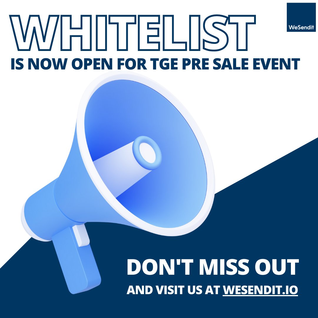 Missed out on the private community sale? 😢
Here is your second chance ❗

📣 The whitelist for our TGE Pre sale event is now open
Set yourself on the list and buy your $WSI token in early November!

➡ Visit us now: wesendit.io

#tge #presale #whitelist #wesendit
