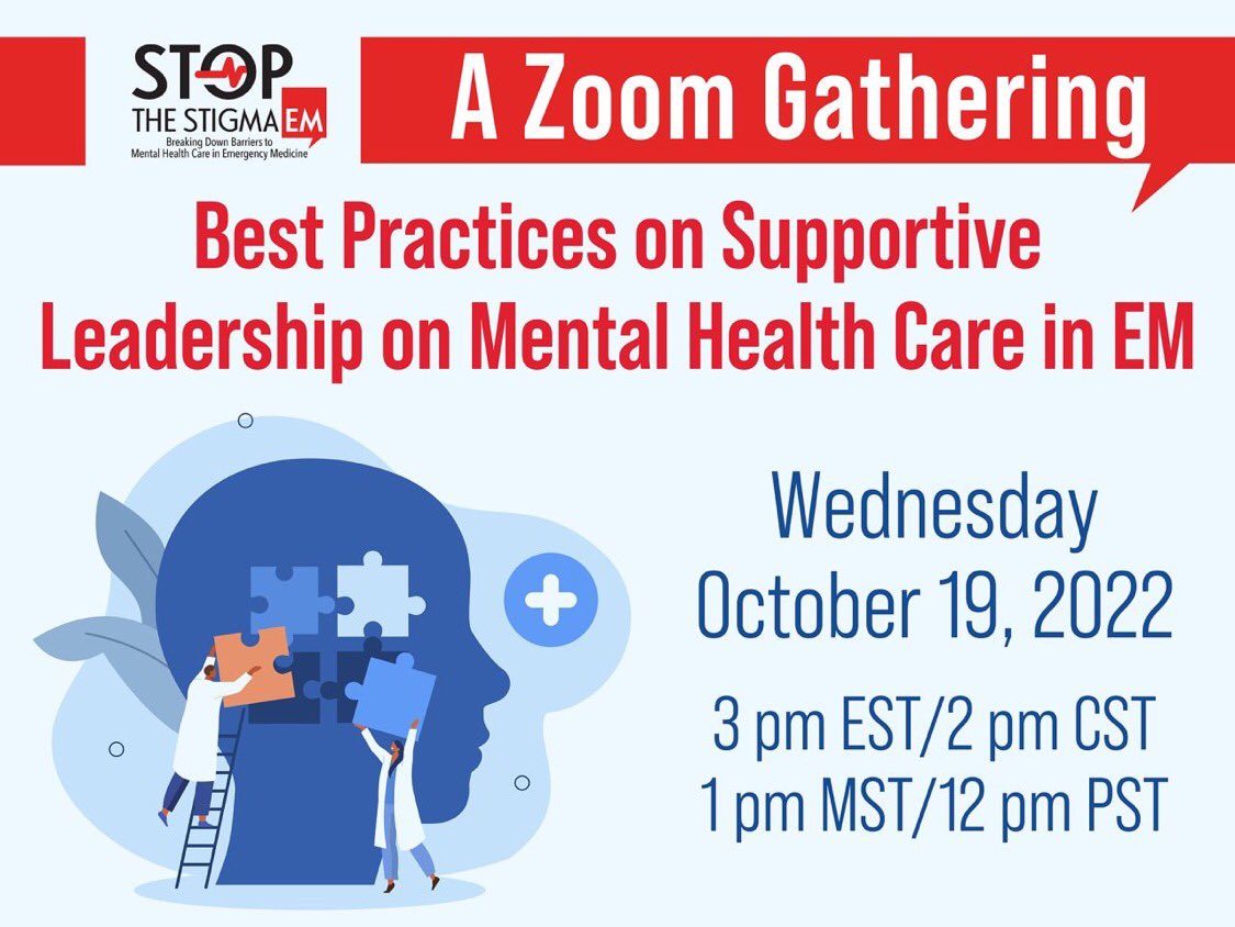 It is never too early to think about next week! Sign up for a spot where leaders in #EmergencyMedicine and mental health experts will discuss better practices in supporting our colleagues to get mental health care: ow.ly/FLib50L582o #StopTheStigmaEM