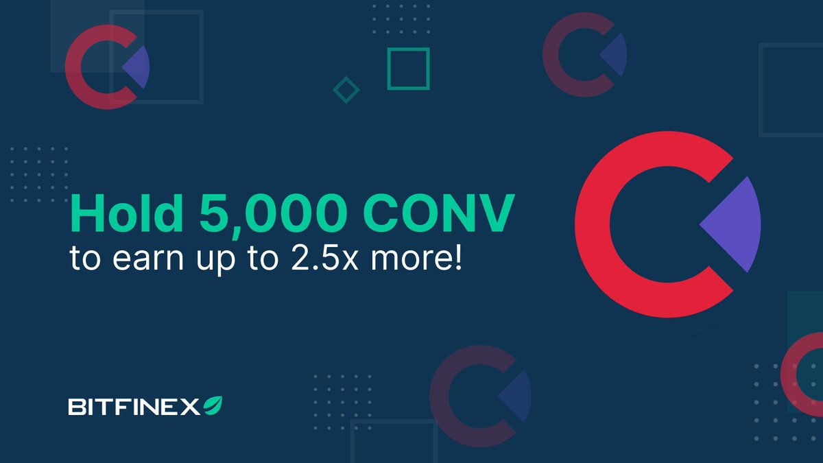 Have you joined the @ConvergenceFin Staking Airdrop on Bitfinex? 💰You can earn up to 2.5x your holdings in $CONV tokens! All you have to do is hold at least 5,000 $CONV on your Bitfinex account to earn extra CONV ✅ 👉ow.ly/HPOq50L711i #CONVAirdropOnBFX #AirdropOnBFX