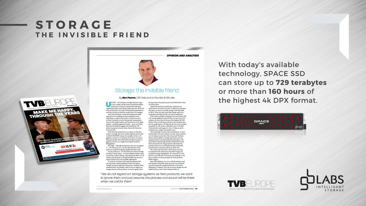 GB_Labs's tweet image. With today&apos;s available technology, SPACE SSD can store up to 729 terabytes or more than 160 hours of the highest 4k DPX format. Read more on storage being the invisible friend here - bit.ly/3QOPXLy
#IntelligentStorage #FlexibleFuture #HowSpeedMatters #Storage @TVBEurope