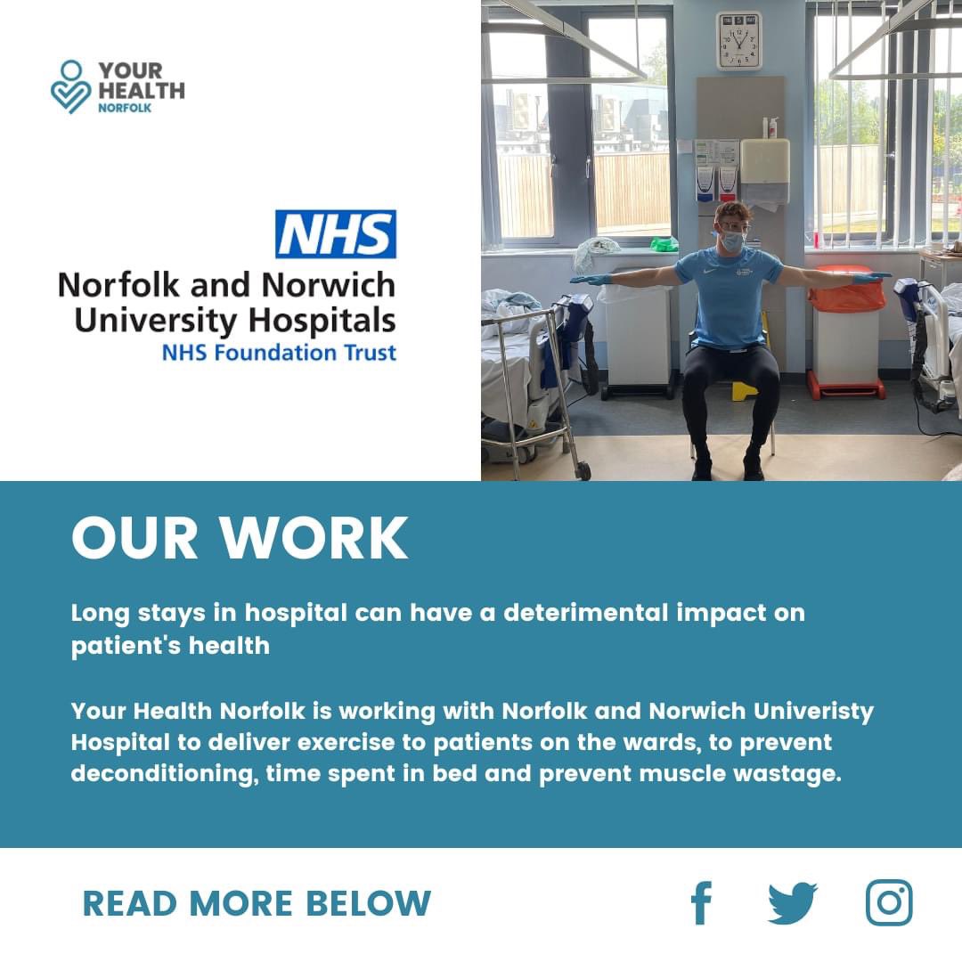 Your Health Norfolk has been commissioned by Norfolk and Norwich Hospital to deliver exercise sessions to patients on the wards, to prevent patients becoming deconditioned, reducing time spent in bed and preventing muscle wastage.

Check out our blog 👇🏼

yourhealthnorfolk.co.uk/blog