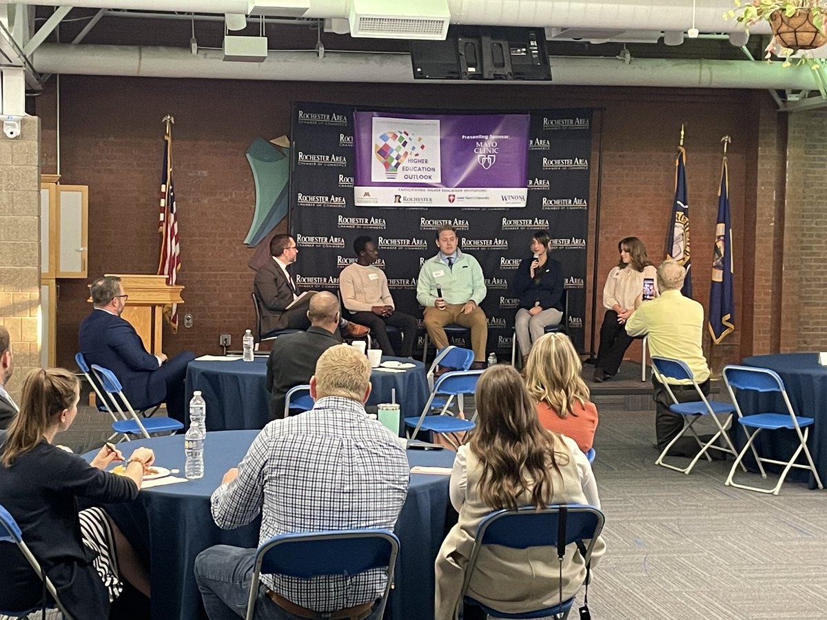 Great discussion and insights today at the <a href="/rochmnchamber/">Rochester MN Chamber</a> Higher Ed Outlook event. Proud to be a part of a fantastic panel of leaders and students.