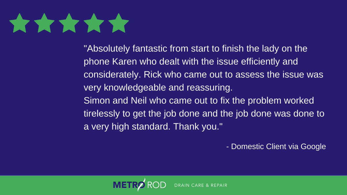 A  5-star review from one of our lovely customers 🤩

Are you experiencing issues with your drainage system? 

Whether it's a blocked toilet, smelly sink or a damaged drain, we can fix it! 🔧

We're available 24/7 for all #drain emergencies. 🚨