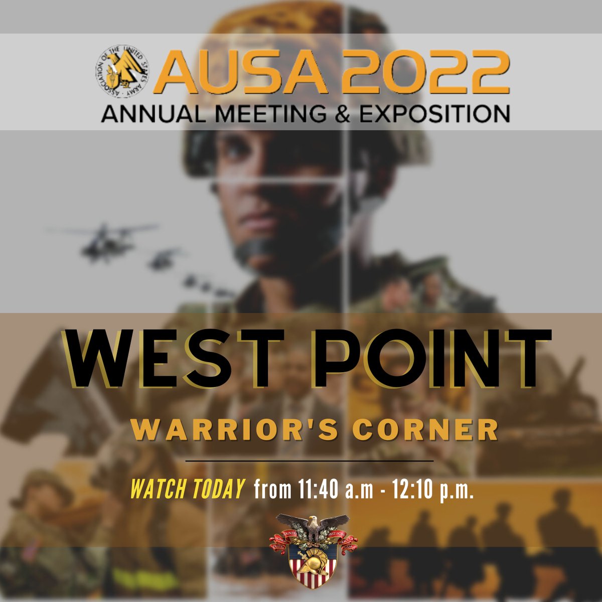 Watch West Point at AUSA's Warrior's Corner TODAY, from 11:40 am -12:10pm here: youtube.com/c/westpoint Brig. Gen. Shane R. Reeves, Dean of the Academic Board, will discuss how WP leads the way in producing decisive thinkers for the Army for future warfare. #AUSA2022 @AUSAorg