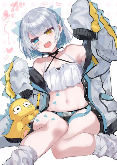 大先生さん@Daisensei_CCのお誕生日(の約三週間後)プレゼントに送ったVtuberの天唄サウさんのファンアートです🦖🦖
 #サウスケッチ 