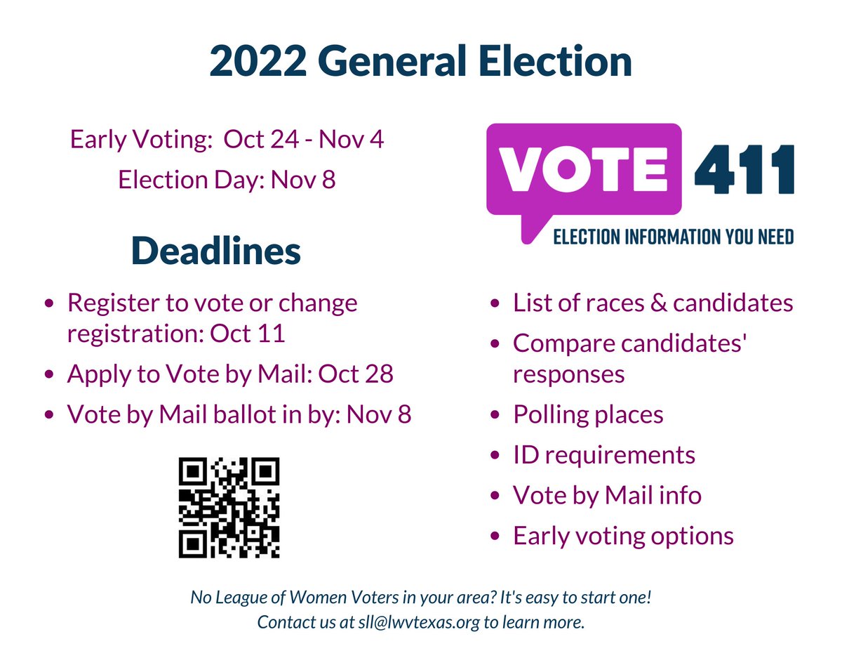 VOTE411 is live!!! Visit VOTE411.org to compare candidates, find your polling place, register to vote or verify your registration, and more. Simply enter your address for personalized voting information! #VOTE411 #LWV #LWVTX #Election2022 #BeATexasVoter #Voting