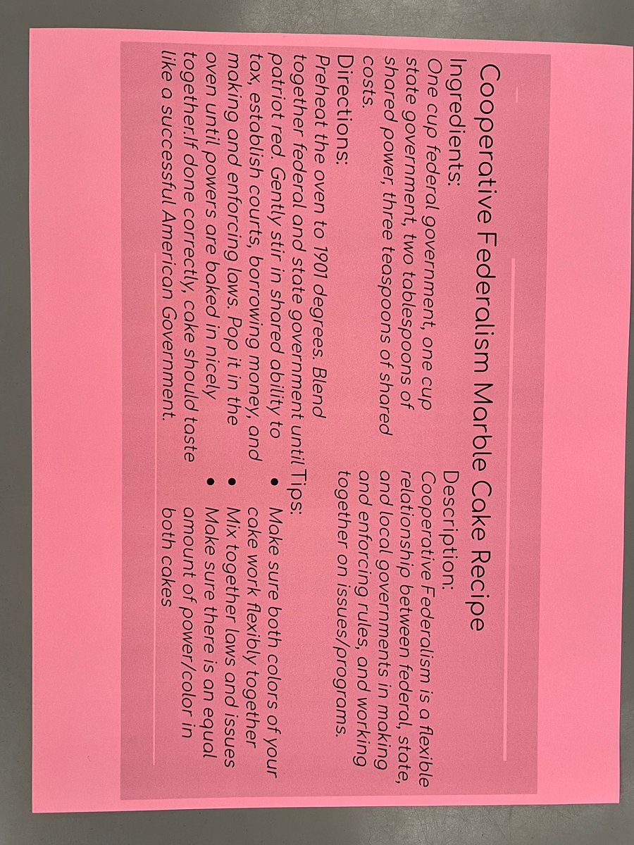 Federalism cake recipes in Mrs. Daubert’s AP GOV class <a href="/IMChesapeakeHS/">Chesapeake High School</a> #AACPSAwesome