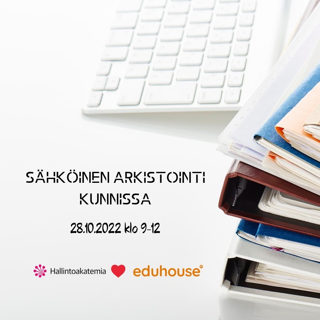 Tässä koulutuksessa käsitellään hyvien käytäntöjen ja esimerkkien avulla sitä, miten kunnassa toteutetaan sähköistä arkistointia ja siirrytään sähköiseen arkistointiin. Kouluttajana toimii Juha Laine. 
Ilmoittaudu webinaariin täältä:
hallintoakatemia.fi/koulutukset/sa…
#kunnat #arkistointi