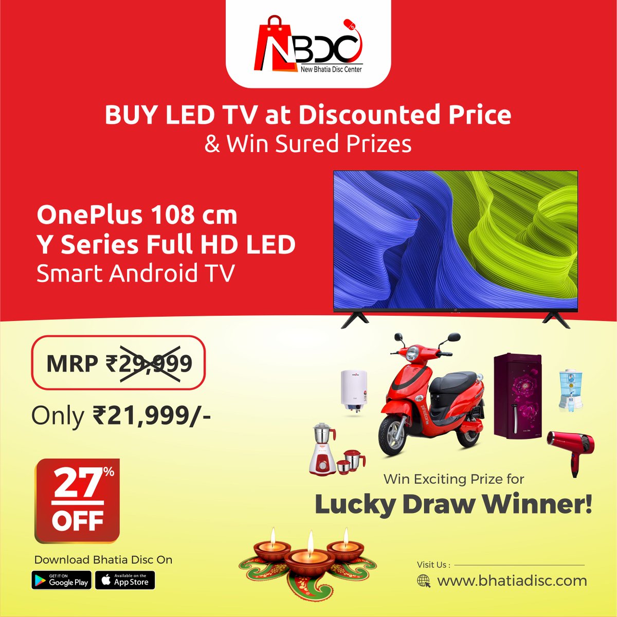 DiscBhatia's tweet image. Bring Home One Plus 108 cm 43 inches Y series Smart LED TV is Now only at Rs 21,999/-
-
Download My Bhatia Disc App &amp;amp; Shop your wishes!
Download Link: bit.ly/3ECQMVz
-
For more details: visit bhatiadisc.com
#bhatiadisccenter #homeappliances #appliances