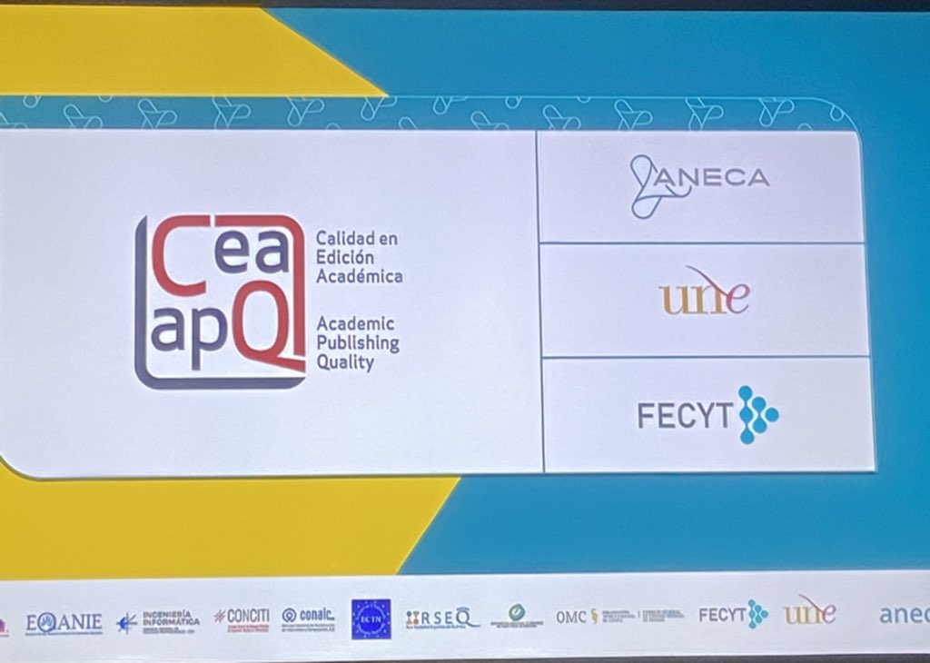 Hoy recogemos en Madrid los cinco sellos de calidad en edición académica que ha obtenido la <a href="/editorialus/">Editorial US</a> en la convocatoria de 2022.
Aquí el logo del sello y de las tres instituciones implicadas que se muestra mientras habla la presidenta de <a href="/unelibros/">Edición Universitaria</a>