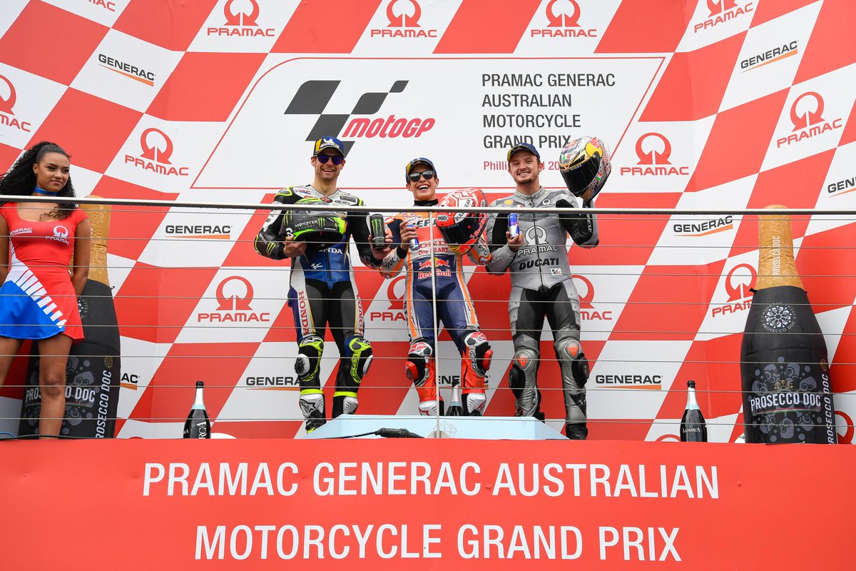 MartinoMoto's tweet photo. #RememberMotoGP #AustralianGP #MotoGP 2019. Victoria de @marcmarquez93 escoltado en el podio por @calcrutchlow y @jackmilleraus (foto @MotoGP) https://t.co/6IHxENJcWV