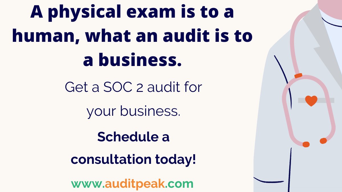 AuditPeak's tweet photo. 👨‍⚕️ Check-ups are important! Why not give your business one. The audit doc is in! 👩‍⚕️

Schedule an "appointment" today.

https://t.co/a15Chfo5C4

#AuditDoc #AuditCheckup #ComplianceCheckup #Cybersecurity #CybersecurityAwareness #Security #SecurityAwareness #SOC2 #SOC2Audit https://t.co/1a2Wg9W61f