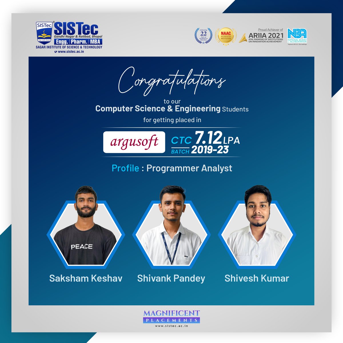 SagarCollege's tweet image. #Congratulations to our Computer Science & Engineering students from Batch 2019-23 for getting placed as Programmer Analyst in Argusoft.
🌐 Website: sistec.ac.in
#Argusoft #ProgrammerAnalyst #CampusPlacement #BestPlacements #traininganddevelopment #corporatetraining