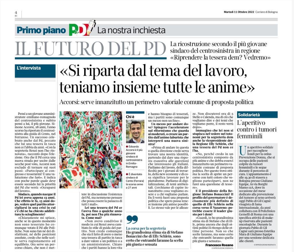 Questa mattina su <a href="/corrierebologna/">Corriere di Bologna</a> per partecipare alla discussione sul futuro del PD e del centrosinistra.