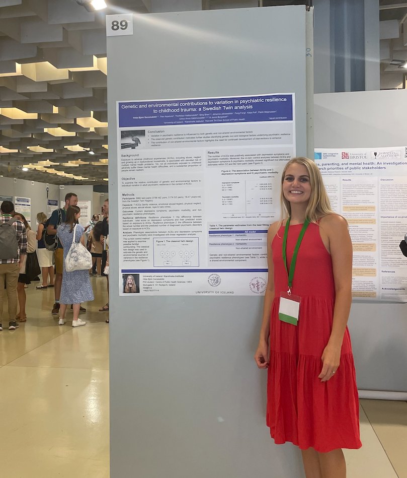Hilda Björk Daníelsdóttir is a Ph.D. student in epidemiology at <a href="/CPHIceland/">Centre of Public Health Sciences</a> where one of her research projects aims to determine the genetic and environmental contributions to resilience following childhood trauma. Hilda recently presented her results at #WCPG2022 in Florence.