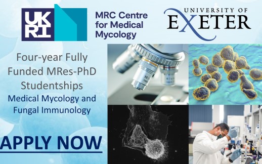 APPLY now to our 4-year MRes-PhD Studentships in Medical Mycology and Fungal Immunology @MRCcmm @UofE_Research @uniofexeHLS @UoEBiosciences Fully funded with a broad interdisciplinary training not available anywhere else in the world: exeter.ac.uk/study/funding/… Deadline 1st Dec