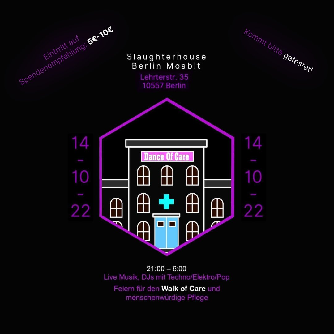 Zum ersten Mal seit Beginn der Pandemie und pünktlich zum Start der neuen Pflege-Auszubildenden, veranstalten wir unseren Dance of Care - die Party zur Demo. Bringt viel gute Stimmung mit und kommt am Freitag vorbei, um uns und euch kennen zu lernen. Wir freuen uns auf euch!