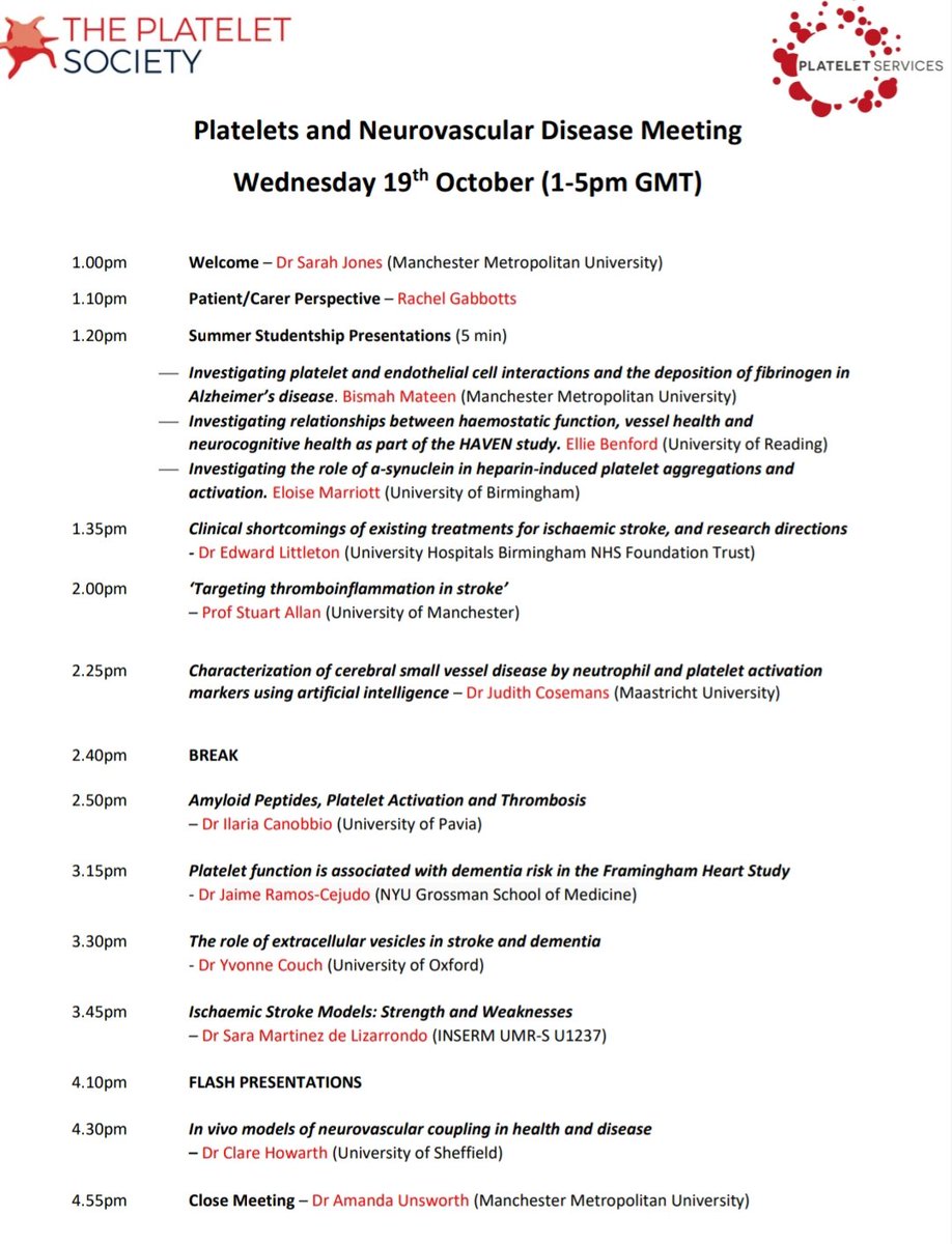 Sarah Jones (@drsjones1982) on Twitter photo Check out the exciting programme for the <a href="/plateletsociety/">The Platelet Society</a> Platelet and Neurovascular Disease Meeting 👇. Register for Free here 👉plateletsociety.co.uk/platelets-neur… Check out the exciting programme for the <a href="/plateletsociety/">The Platelet Society</a> Platelet and Neurovascular Disease Meeting 👇. Register for Free here 👉plateletsociety.co.uk/platelets-neur…