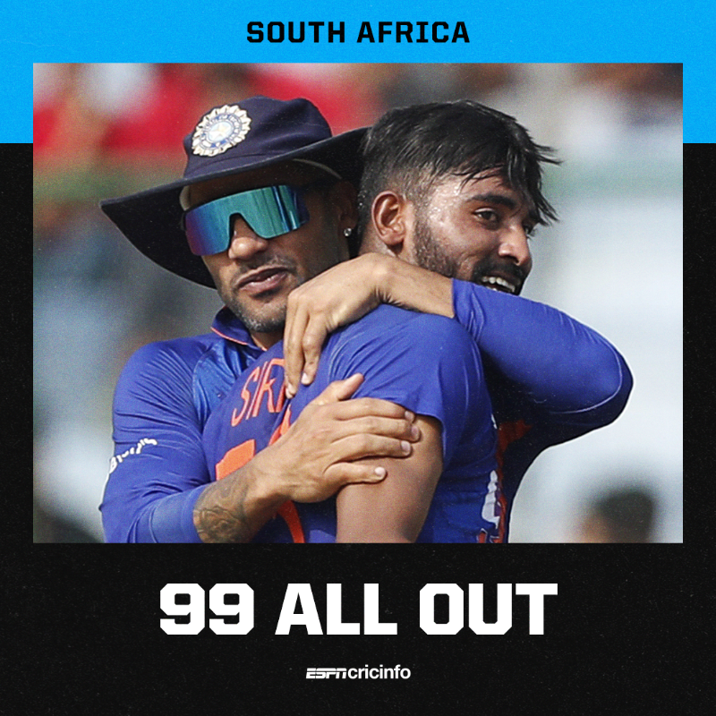 cricinfo's tweet photo. That innings 🤯
What a performance from India - South Africa collapse to their fourth-lowest total in ODIs 😢
#INDvSA