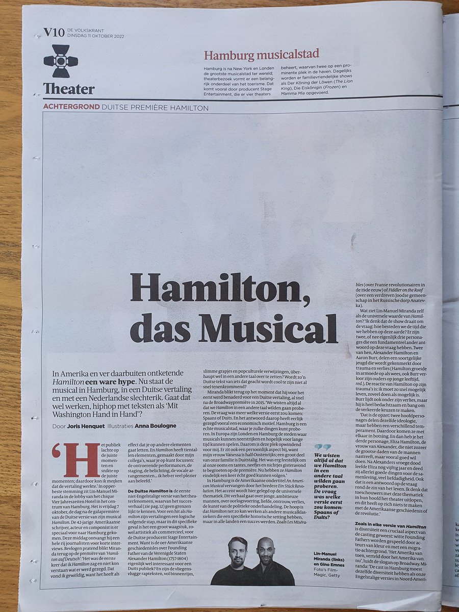 sallapom's tweet photo. @HamiltonMusical in my Dutch Newspaper.. that's a first! ❤️ #HamiltonDeutschland https://t.co/uV1VFCf5ui