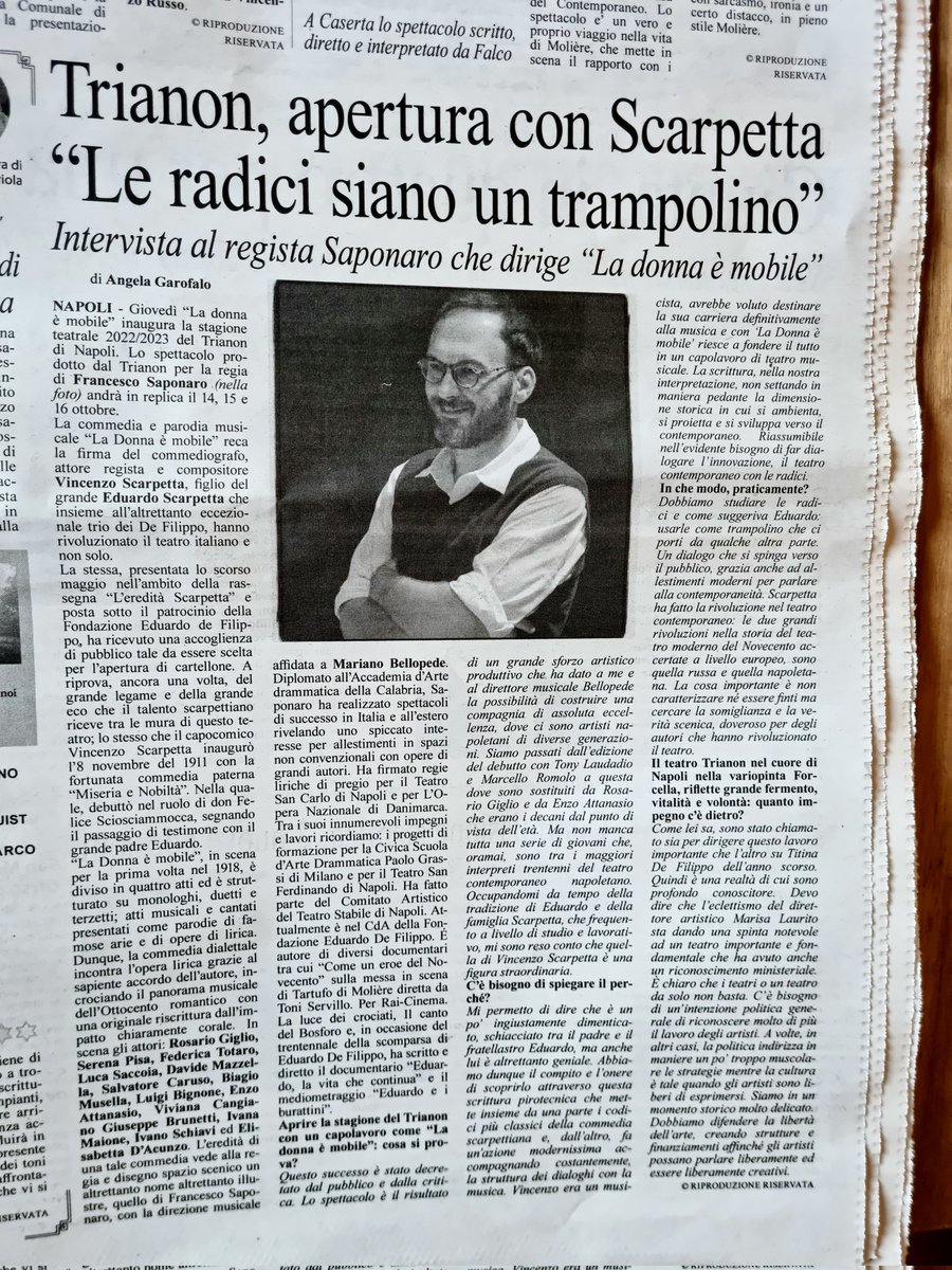 💥🎭Grande apertura di stagione al
#TrianonViviani - teatro della Canzone napoletana.
Si cominicia giovedì con 'La donna e mobile'.
Una grande commedia di #VincenzoScarpetta con la regia di #FrancescoSaponaro
Così la racconta su  ⤵️
#CronachediNapoli 
#cronachediCaserta