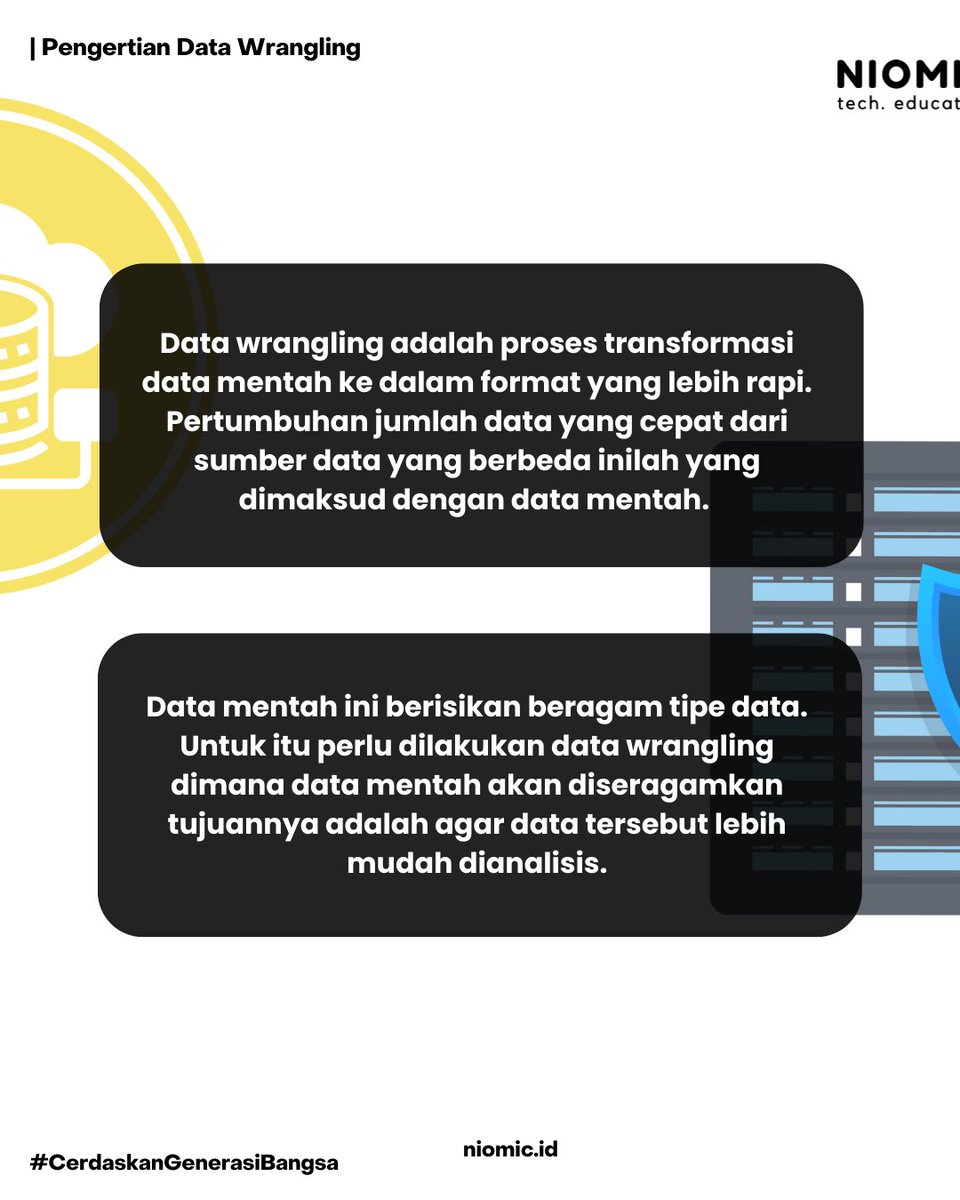 niomicID's tweet photo. Apa itu data Wrangling ? π§
.
Yuk pahami pengertian dari data Wrangling berikut β¨
.
Semoga bermanfaat π
.
#niomic #cerdaskangenerasibangsa #belajarprogramming #programming #programmer #programmerindonesia #tech #technology #javascript #datascience https://t.co/y8SzgfOOtW