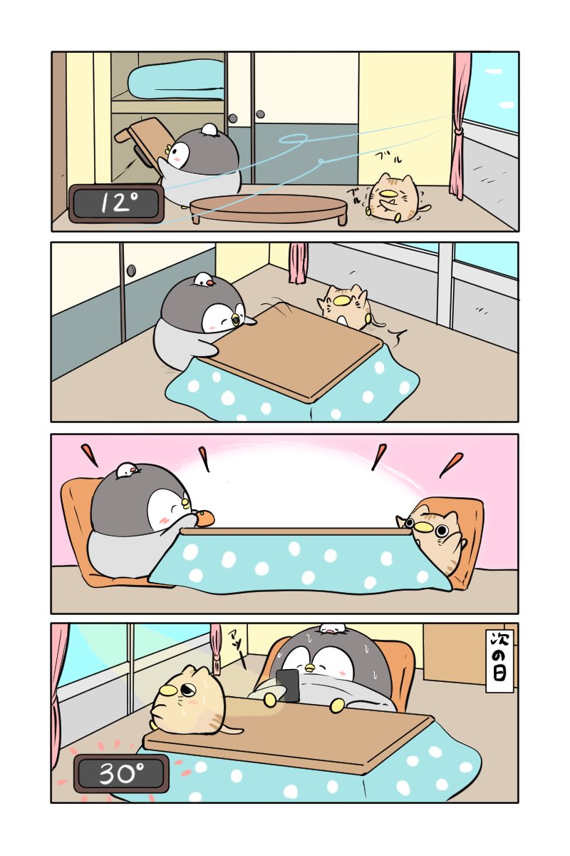 ちゃんぺんと猫ぺん
「こたつを出したけど・・」
#ペンギンの優しい世界 