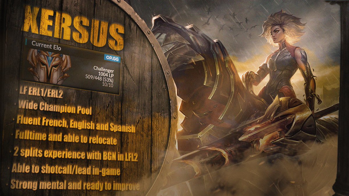 Hi everyone! I'm still under contract with <a href="/beGeniusESC/">beGenius ESC</a> until 1st of november and I'll compete with them at the French Cup but I've been allowed to explore my options for 2023.  
- Please contact me in DM
- VODs available
- References: <a href="/MTP_Genko/">Alexis Genko B.</a> <a href="/TamoZLOL/">TamoZ</a> <a href="/Zori0n/">Zørion</a> 
Rt &amp; like = 🫶🏽