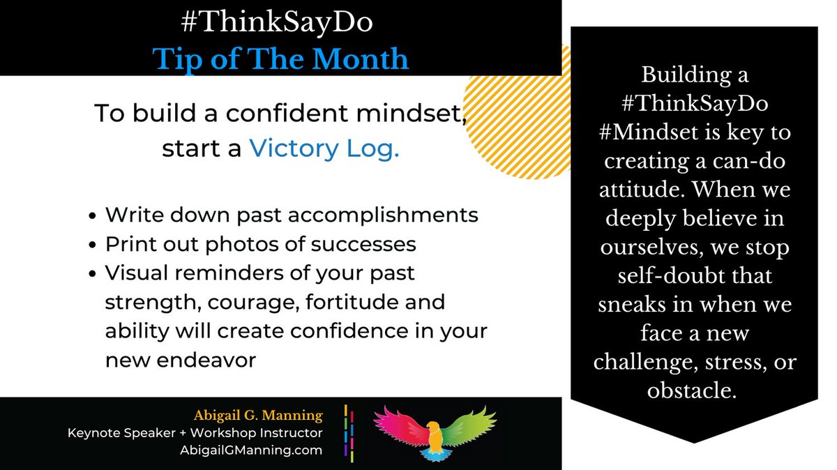 Victory Log is one of many empowering #LifeSkills we teach. To get more details about this tip, click here: conta.cc/3s2G5Eh
 
To sign-up for our free monthly newsletter, click here:  lp.constantcontactpages.com/su/I2N38BK/Abi…

#KeynoteSpeaker #Workshop 
#ICareAboutYou #PersonalDevelopment