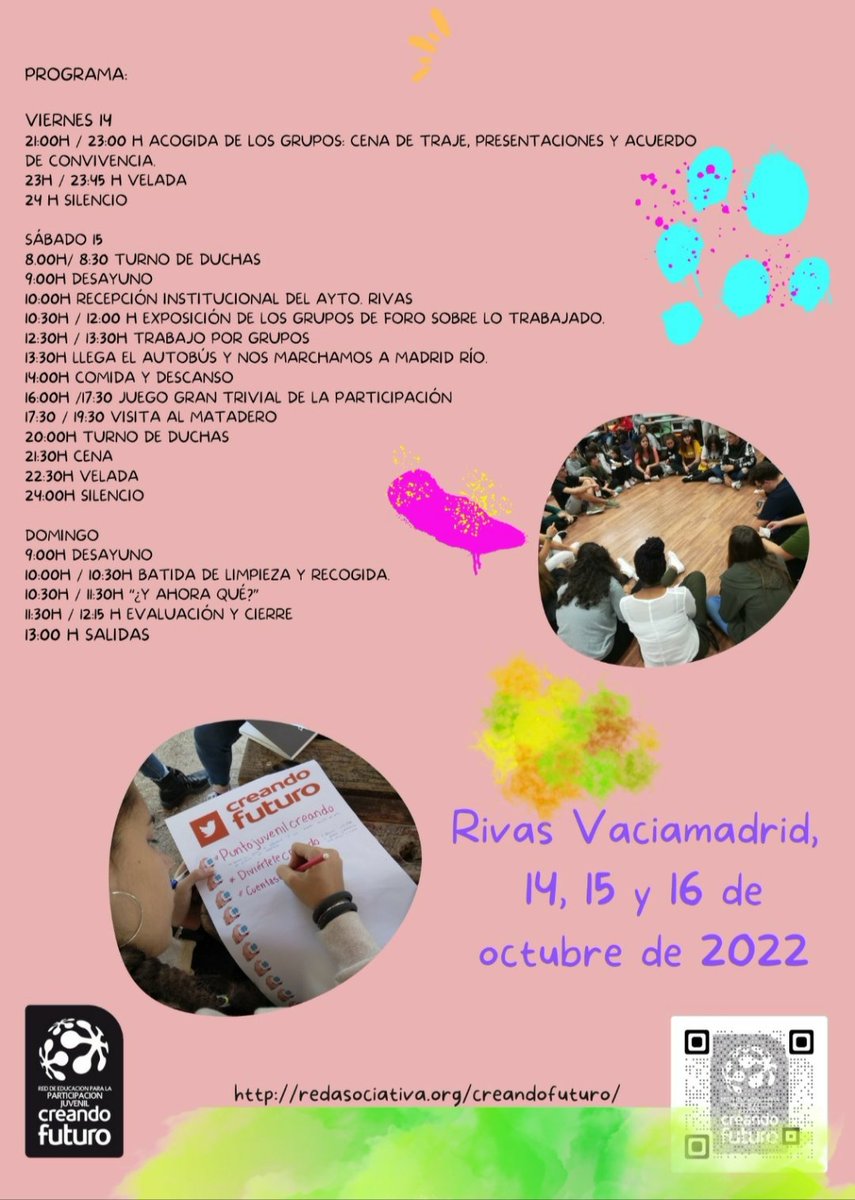 Encuentro estatal de los grupos de jóvenes de #creandofuturo . 14, 15 y 16 de octubre en #rivasvaciamadrid .
#encuentroCF2022 #juventud #participación #redcreandofuturo