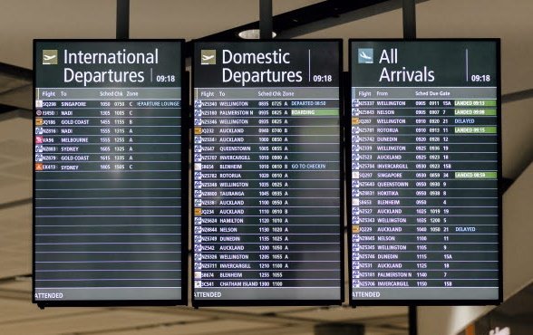 Departures board at Queenstown airport 